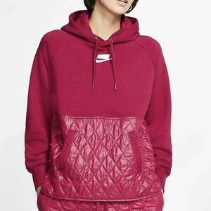 Nike Womens NSW Fleece Quilted Fleece Pull Over Hoodie Size XS NEW